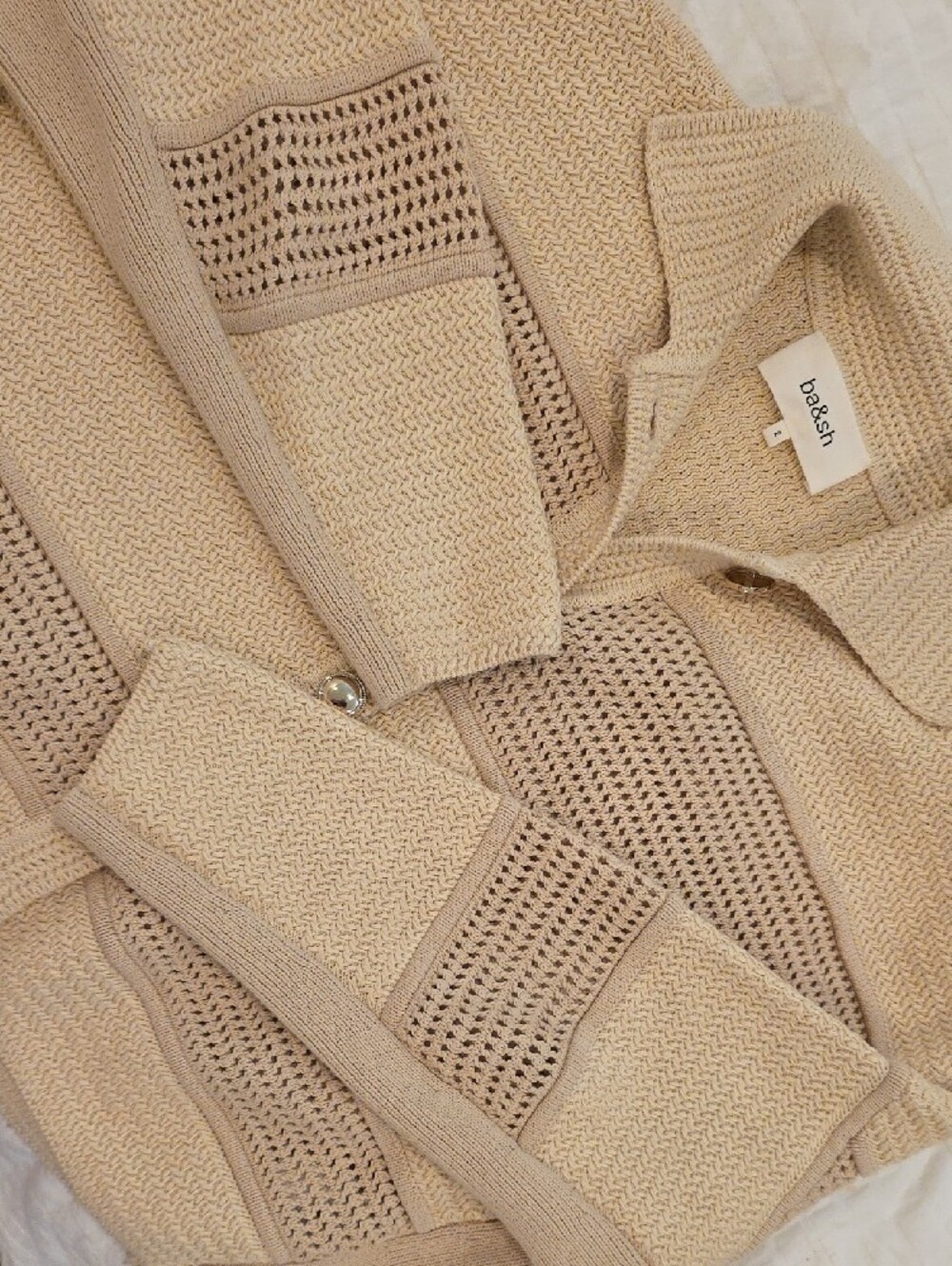 ba&sh Cream Open-Weave Button Cardigan - Picture 8 of 11